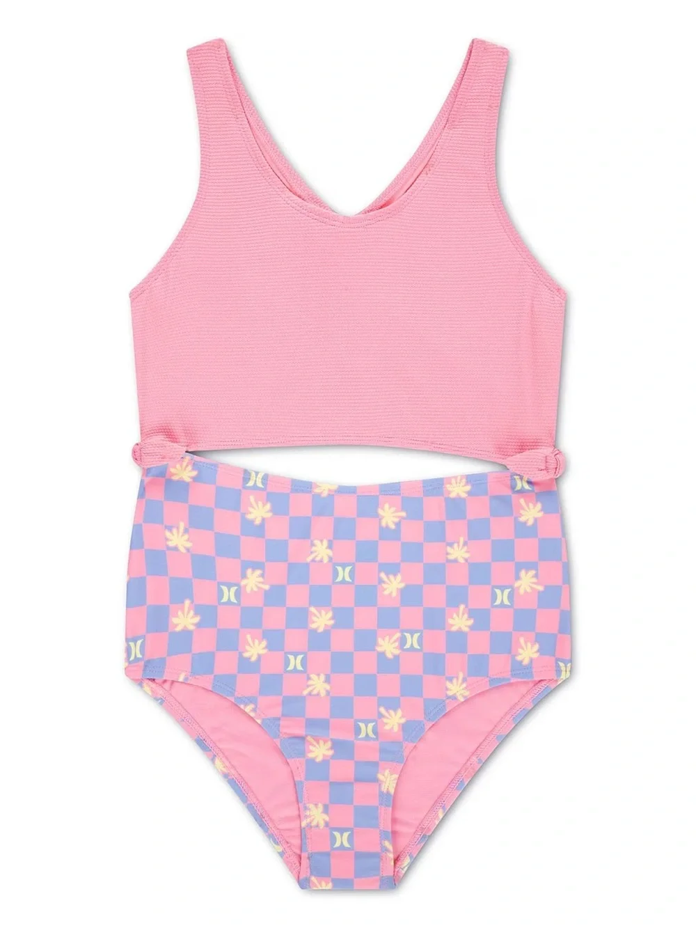 Hurley Pink & Blue Checker High-Waist Girls' Swim Set NWT SIZE XL
